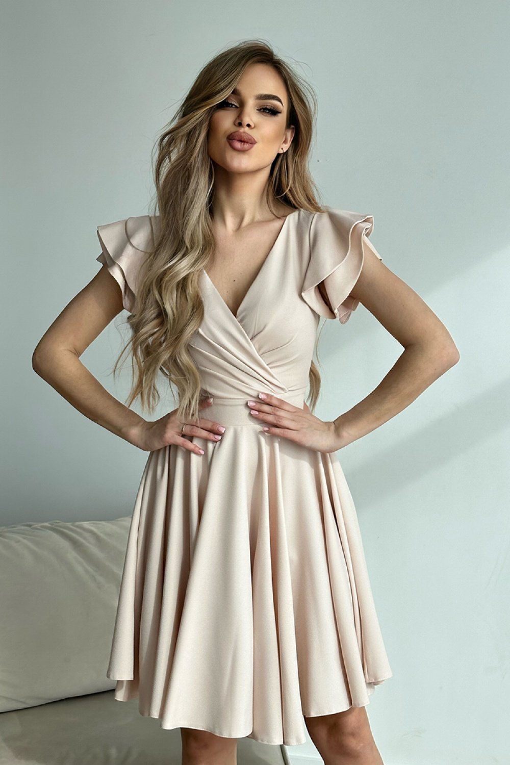 Cocktail Dress Women Outfit 177899 Bicotone-Formal Dresses, Cocktail Dresses-Bicotone-beige-34-Urbanheer