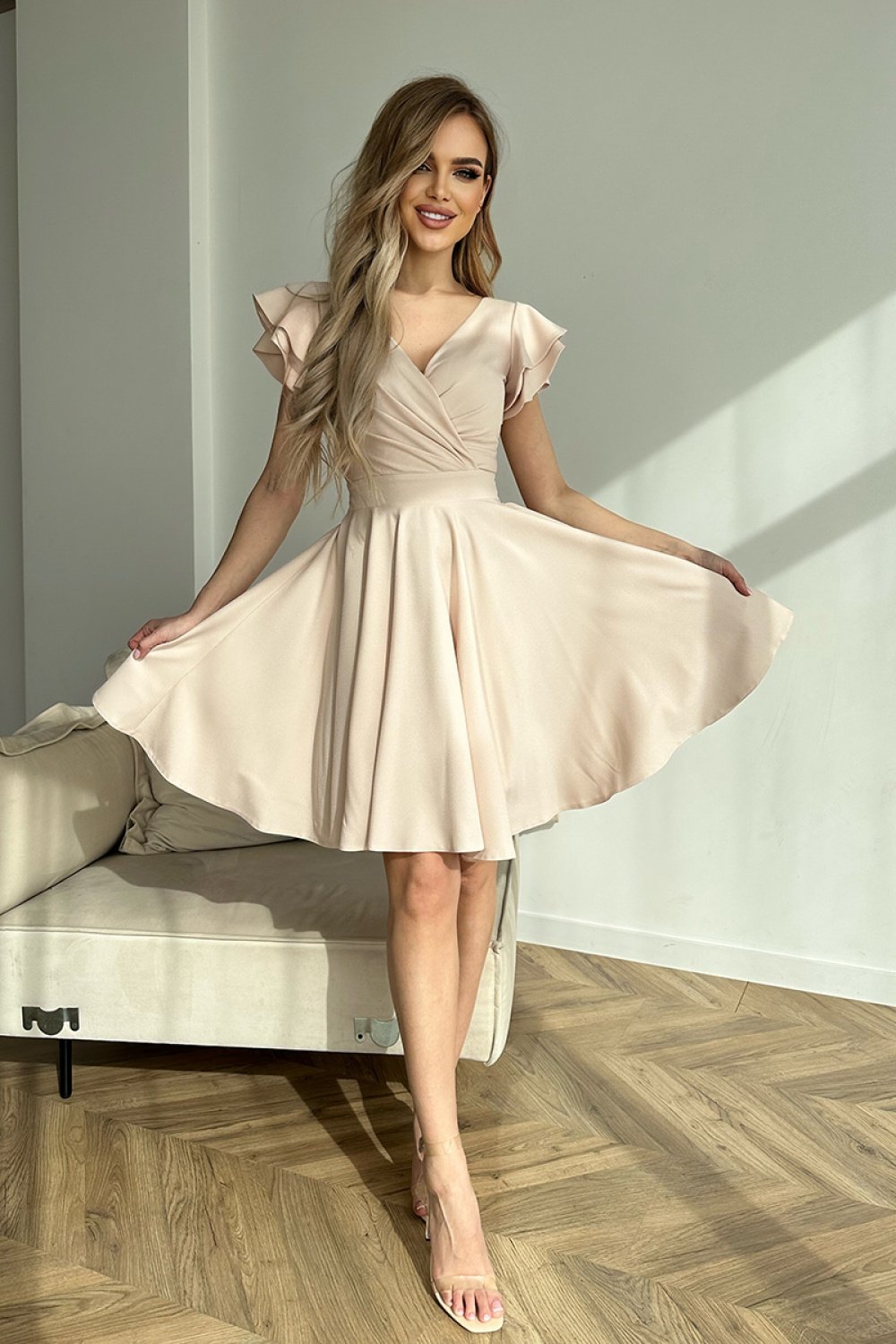 Cocktail Dress Women Outfit 177899 Bicotone-Formal Dresses, Cocktail Dresses-Bicotone-beige-34-Urbanheer