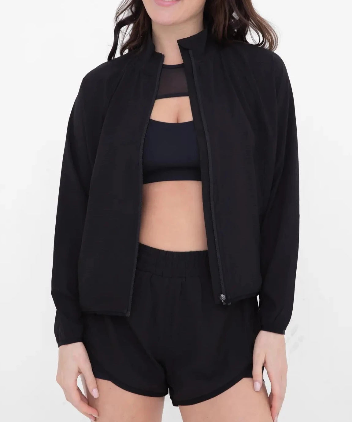 Athletic Women Mock Neck Running Jacket- Black-Clothing - Women-Mono B-S-Urbanheer