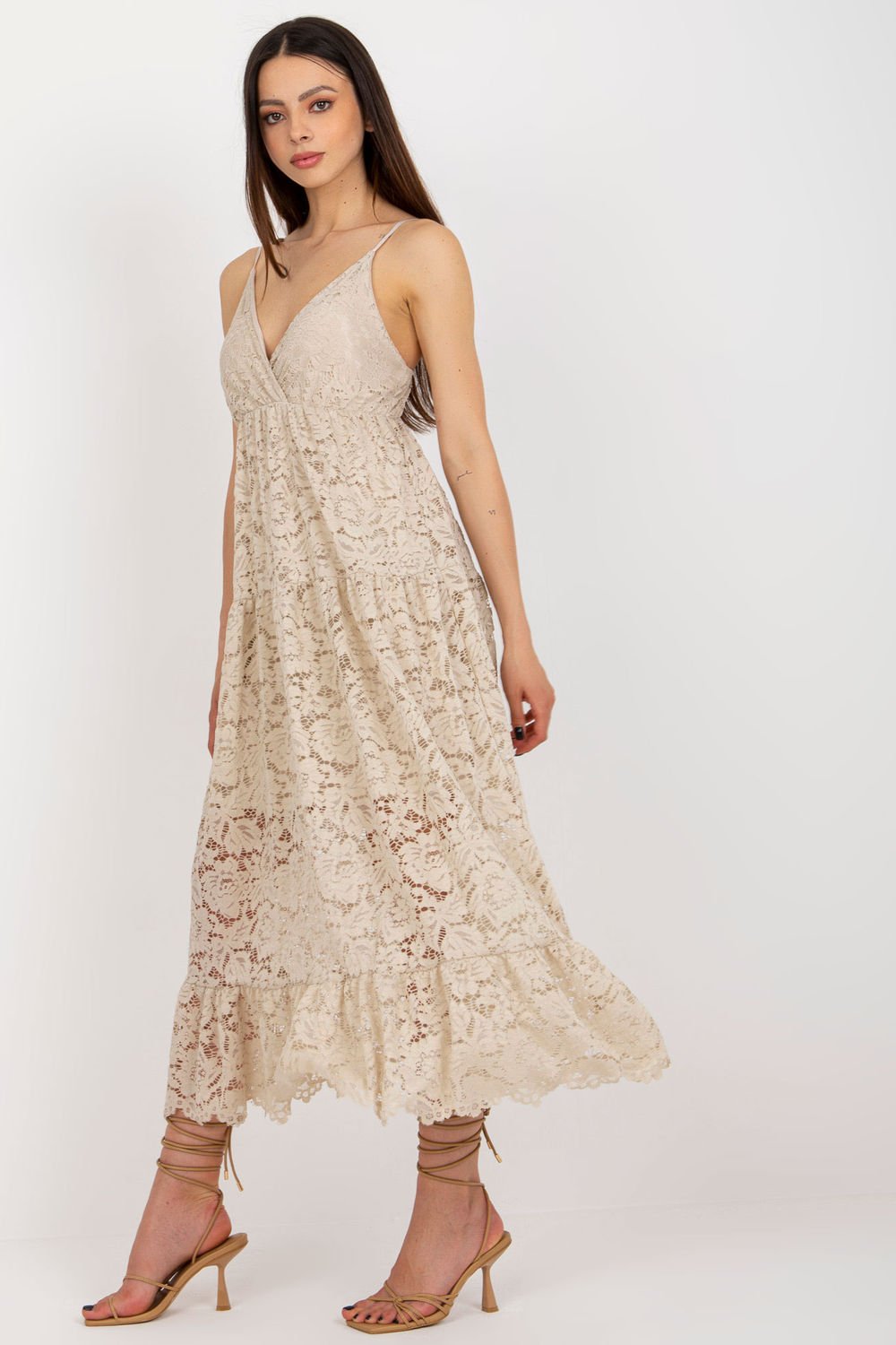 Women Lace Dress With Adjustable Straps-Och Bella-beige-L-Urbanheer
