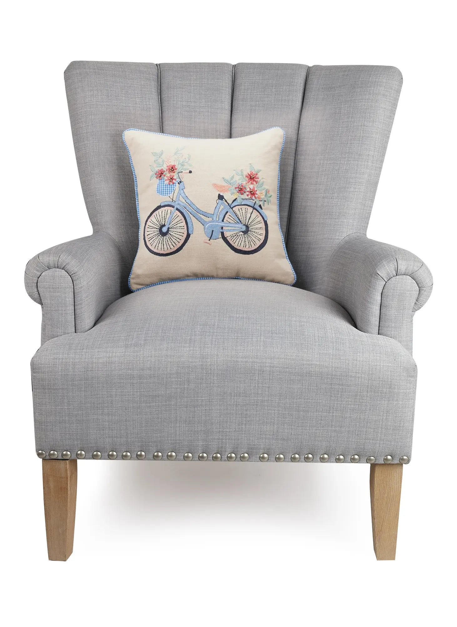 Gingham Bike Embroidered Pillow, Set Of Two.-peking handicraft-Urbanheer