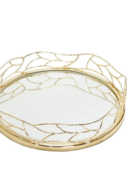 14"D Round Mirror Tray Gold Mesh Design-CLASSIC TOUCH DECOR INC.-Urbanheer