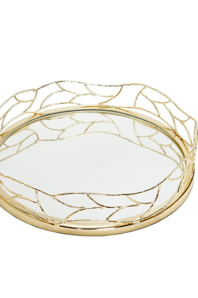 14"D Round Mirror Tray Gold Mesh Design-CLASSIC TOUCH DECOR INC.-Urbanheer