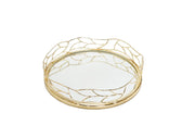 14"D Round Mirror Tray Gold Mesh Design-CLASSIC TOUCH DECOR INC.-Urbanheer
