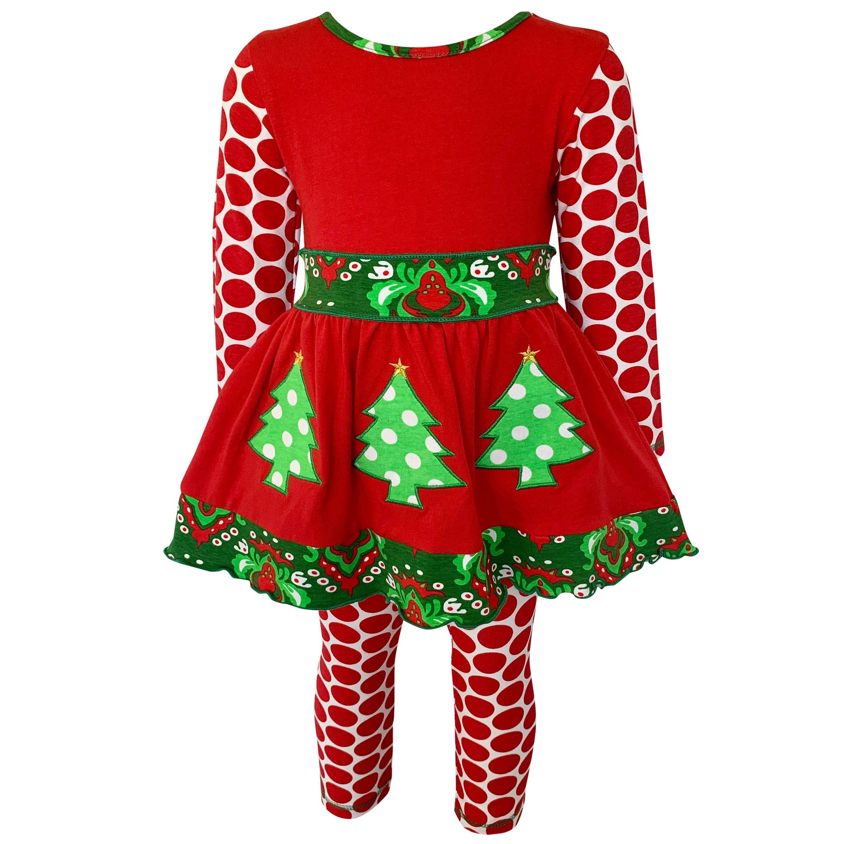 AnnLoren Girls Boutique Winter Holiday Red Green Damask Dress and Legging Set sz 2/3T-9/10-AnnLoren-9-10-Urbanheer