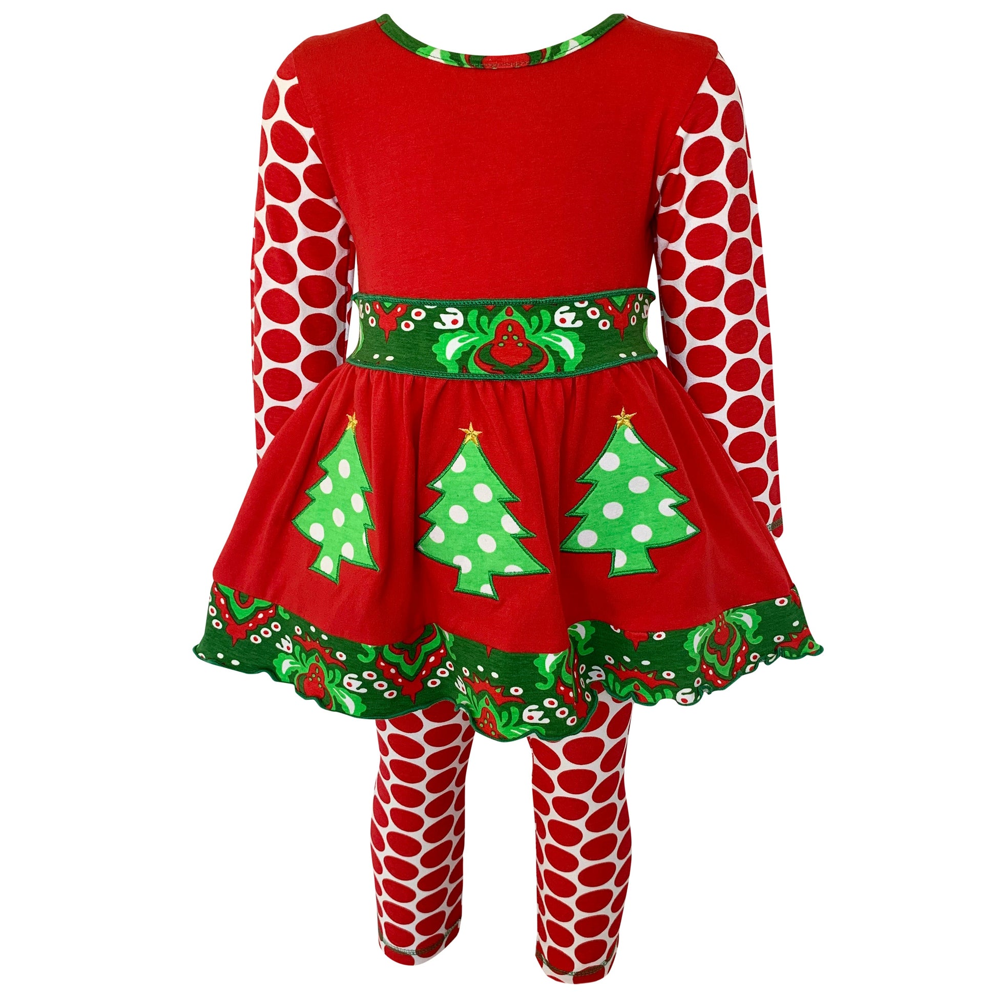 AnnLoren Girls Boutique Winter Holiday Red Green Damask Dress and Legging Set sz 2/3T-9/10-AnnLoren-7-8-Urbanheer