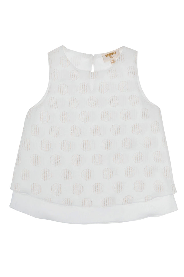 Girls' Blouse In Fine White Crepe Fabric With Moon