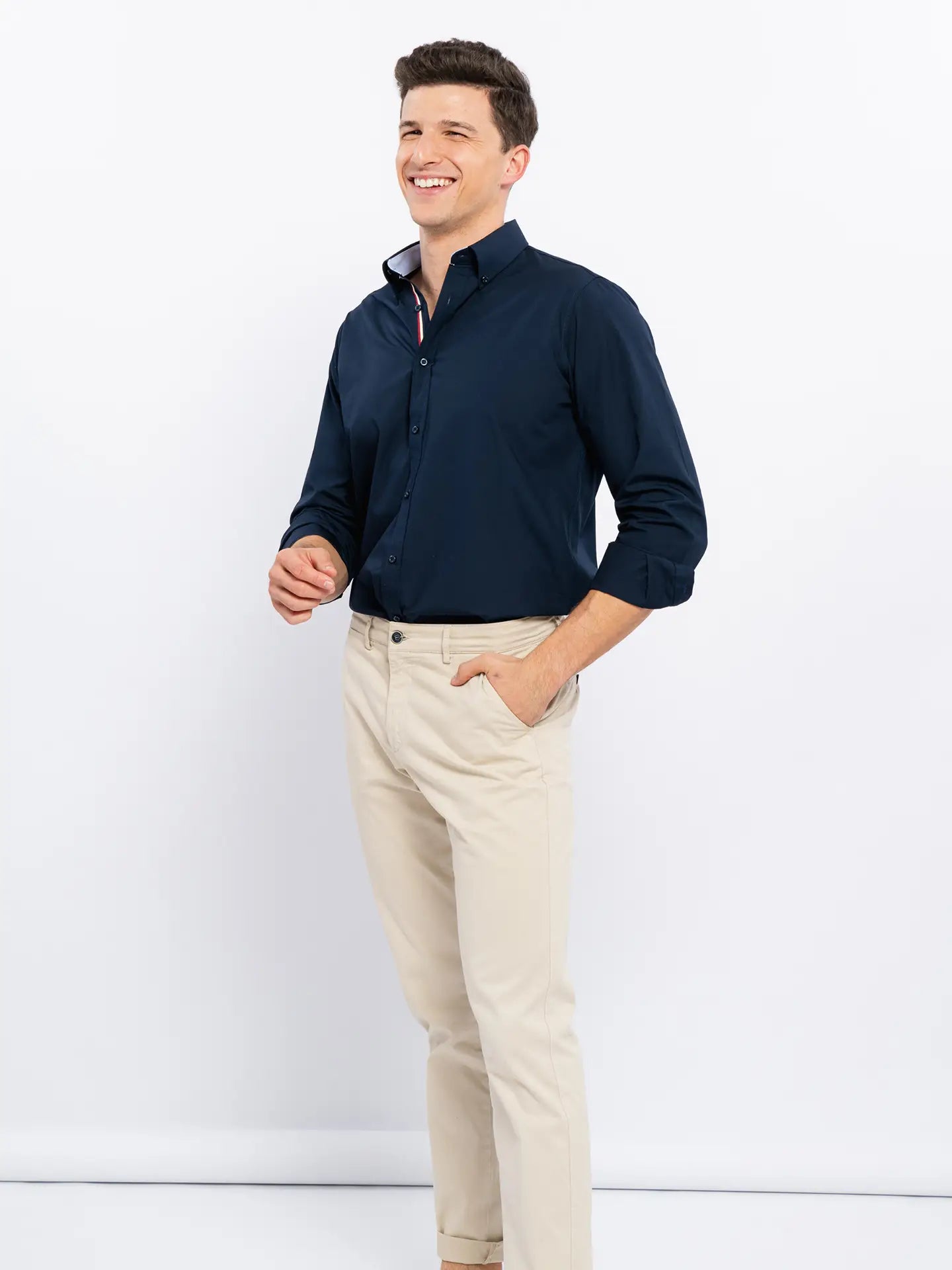 Classic Blue Cotton Shirt-Dresses-SMF-S-Urbanheer