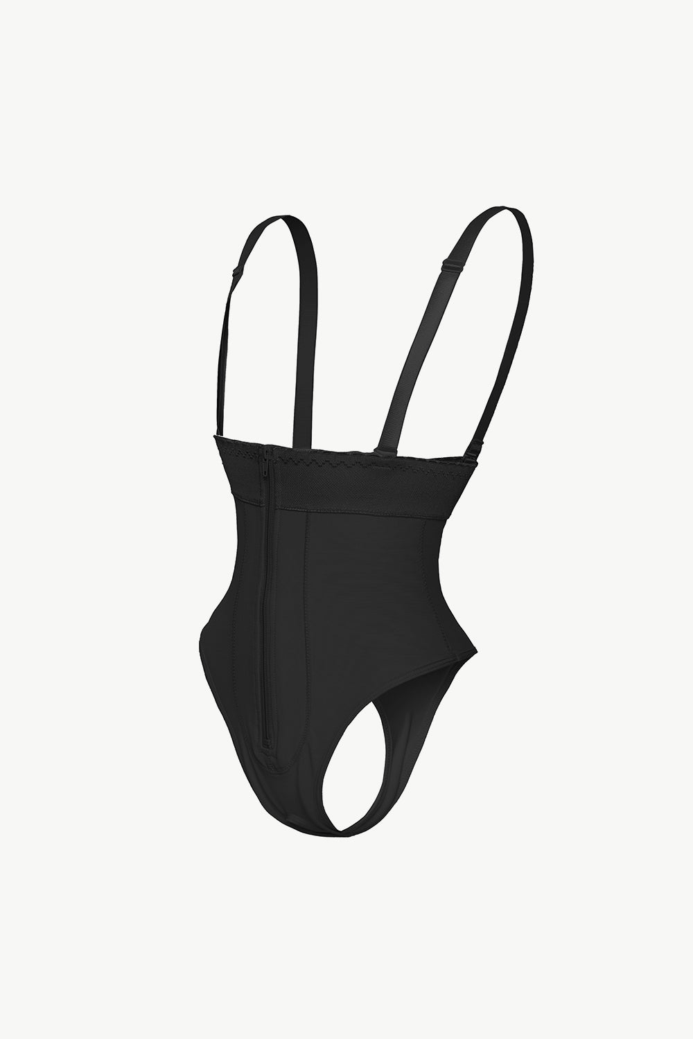 Full Size Adjustable Strap Zip-Up Shaping Bodysuit-Street 360-Black-S-Urbanheer
