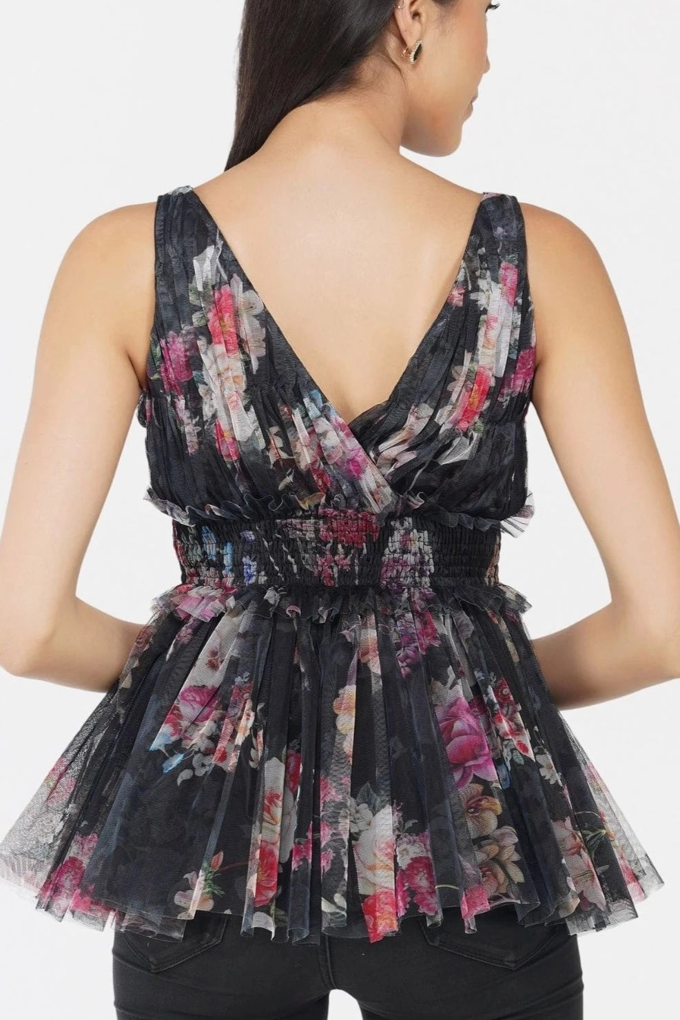 Rose Mesh Top In Dark Florals.-lace and beads-UK 8-Urbanheer