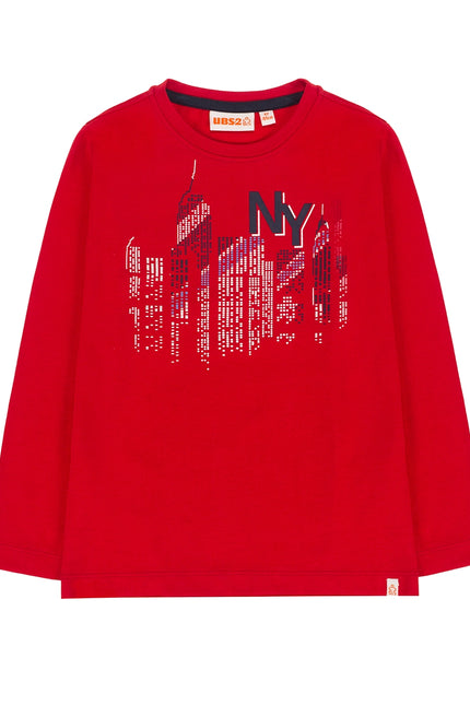 Children'S T-Shirt In Red Cotton Jersey, Sleeve-UBS2-2-Urbanheer