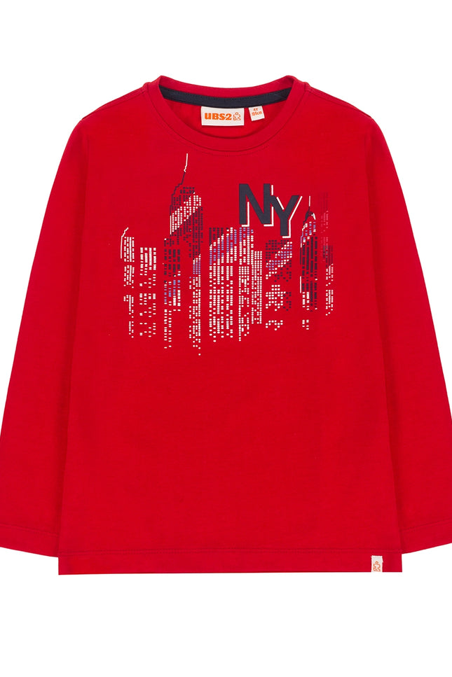 Children'S T-Shirt In Red Cotton Jersey, Sleeve-UBS2-2-Urbanheer