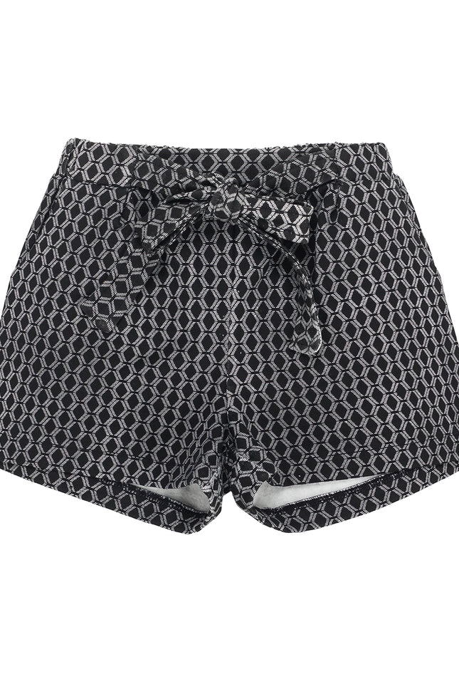Girl'S Shorts In Black And Ecru Printed Elastic Fleece.-UBS2-2-Urbanheer