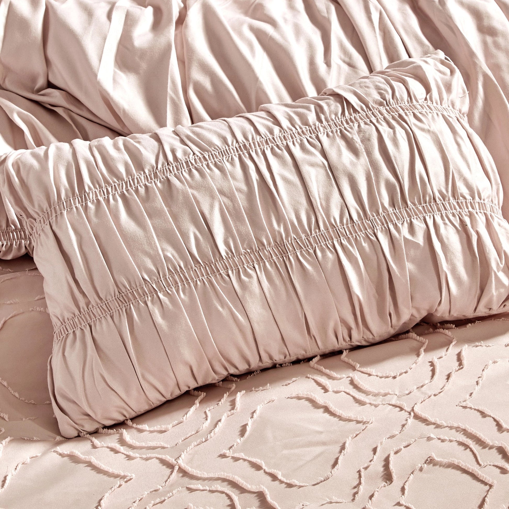 Ultra Soft Ruffle Pink Pleated Comforter - 7 Piece Set-linen mart-King-Urbanheer