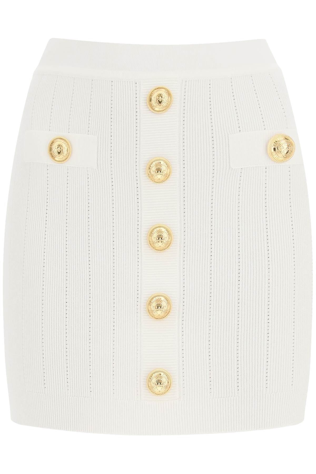 Balmain Knit Mini Skirt With Embossed Buttons-Balmain-36-Urbanheer