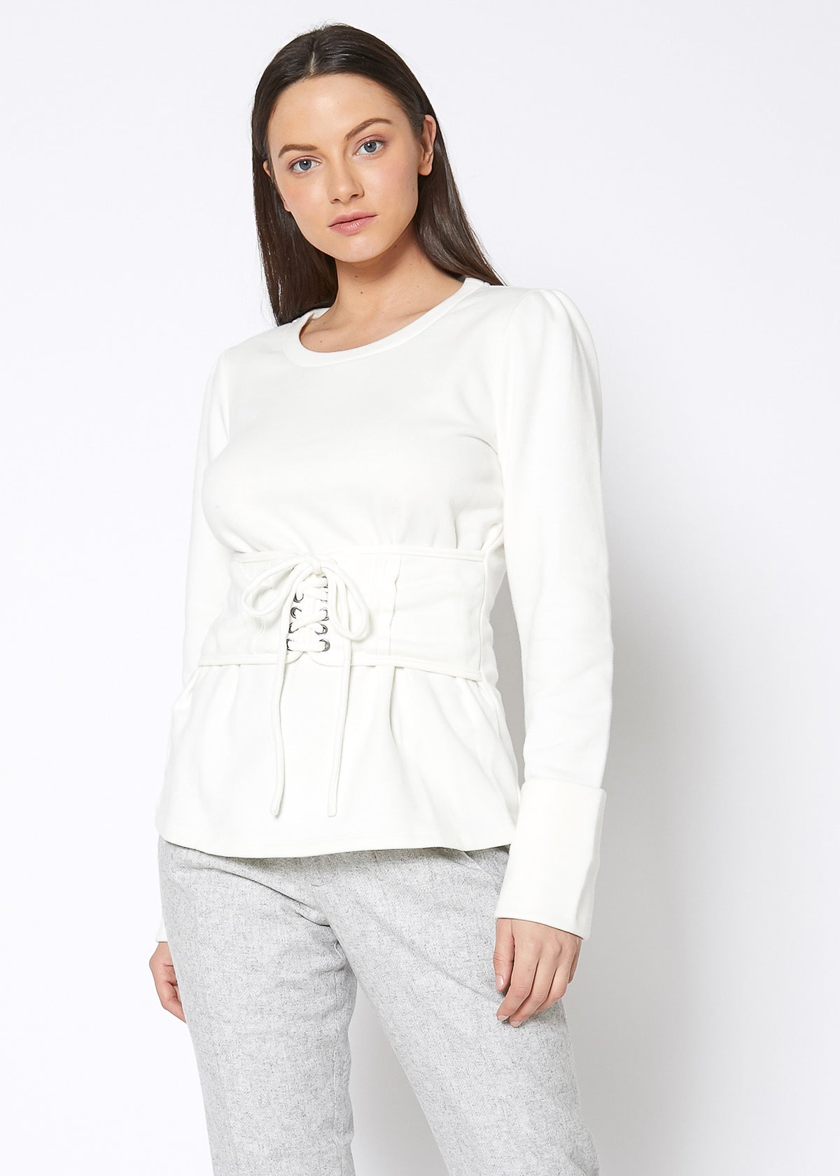 Women's Corset Tie Sweatshirt-Lemon Hera-L-Urbanheer