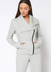 Women's Oversized Collar Zip-Up Moto Jacket In Heather Grey-Lemon Hera-L-Urbanheer
