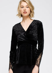 Women's Velvet Wrap Peplum Top-Lemon Hera-L-Black-Urbanheer