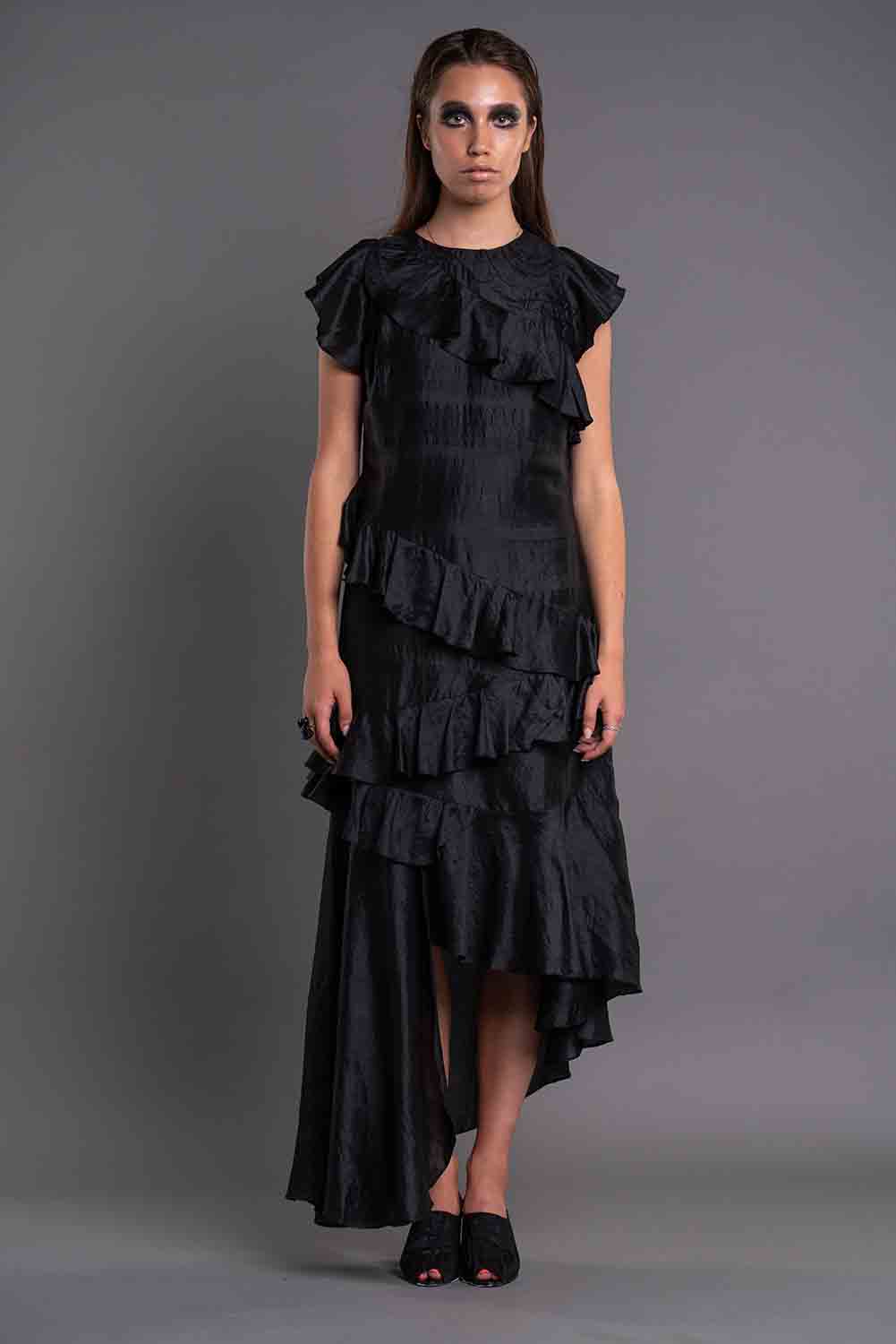 Infinity Ruffled Dress-DAG DAI-XS-Black-Urbanheer