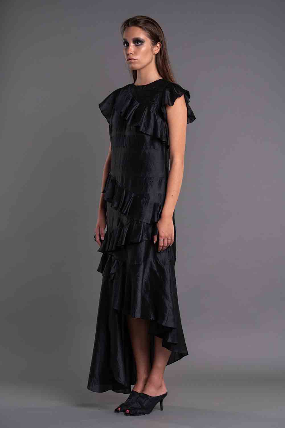 Infinity Ruffled Dress-DAG DAI-XS-Black-Urbanheer