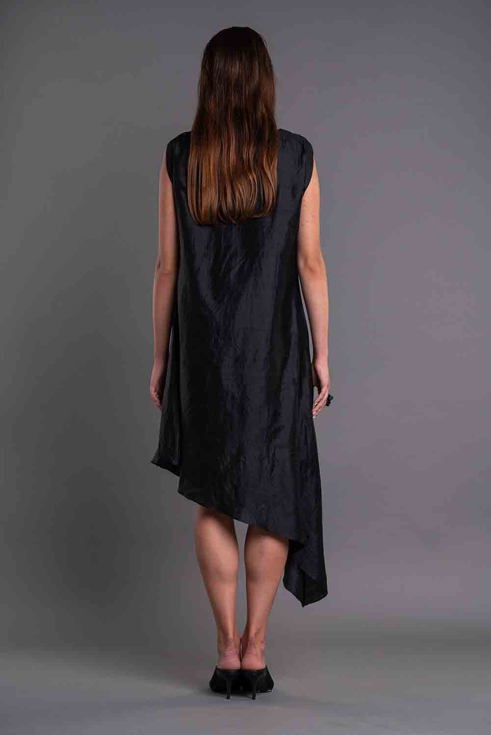 Asymmetrical Ruffled Dress-DAG DAI-XS-Black-Urbanheer