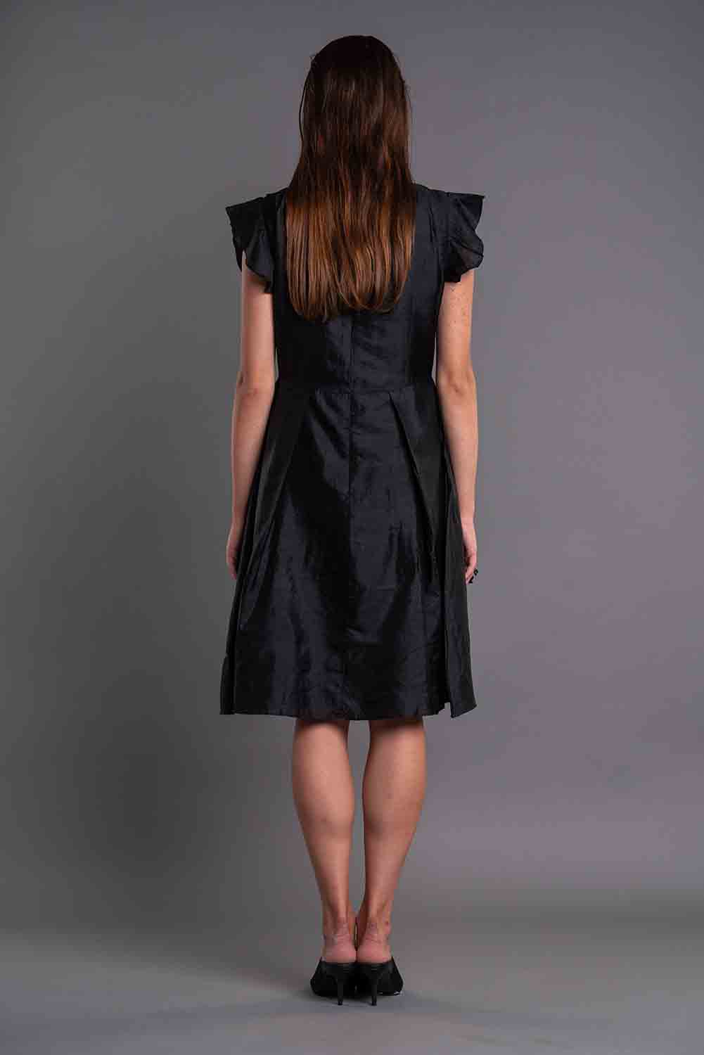 Neck Pleated Ruffled Dress-DAG DAI-XS-Black-Urbanheer