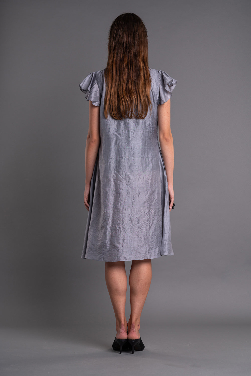 Side Ways Ruffle Dress-DAG DAI-XS-Grey-Urbanheer