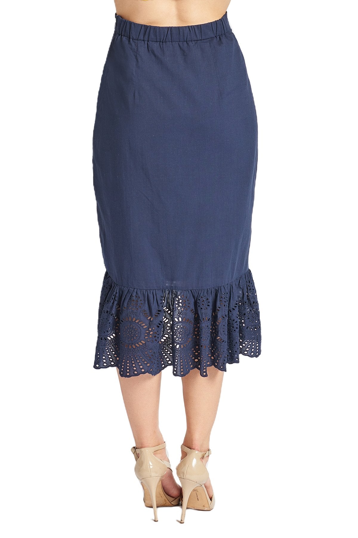 Aster Skirt - Cotton eyelet asymmetric hi-lo skirt (navy)-Peach Dionysus-L-Navy-Urbanheer