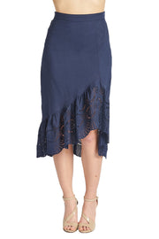 Aster Skirt - Cotton eyelet asymmetric hi-lo skirt (navy)-Peach Dionysus-L-Navy-Urbanheer