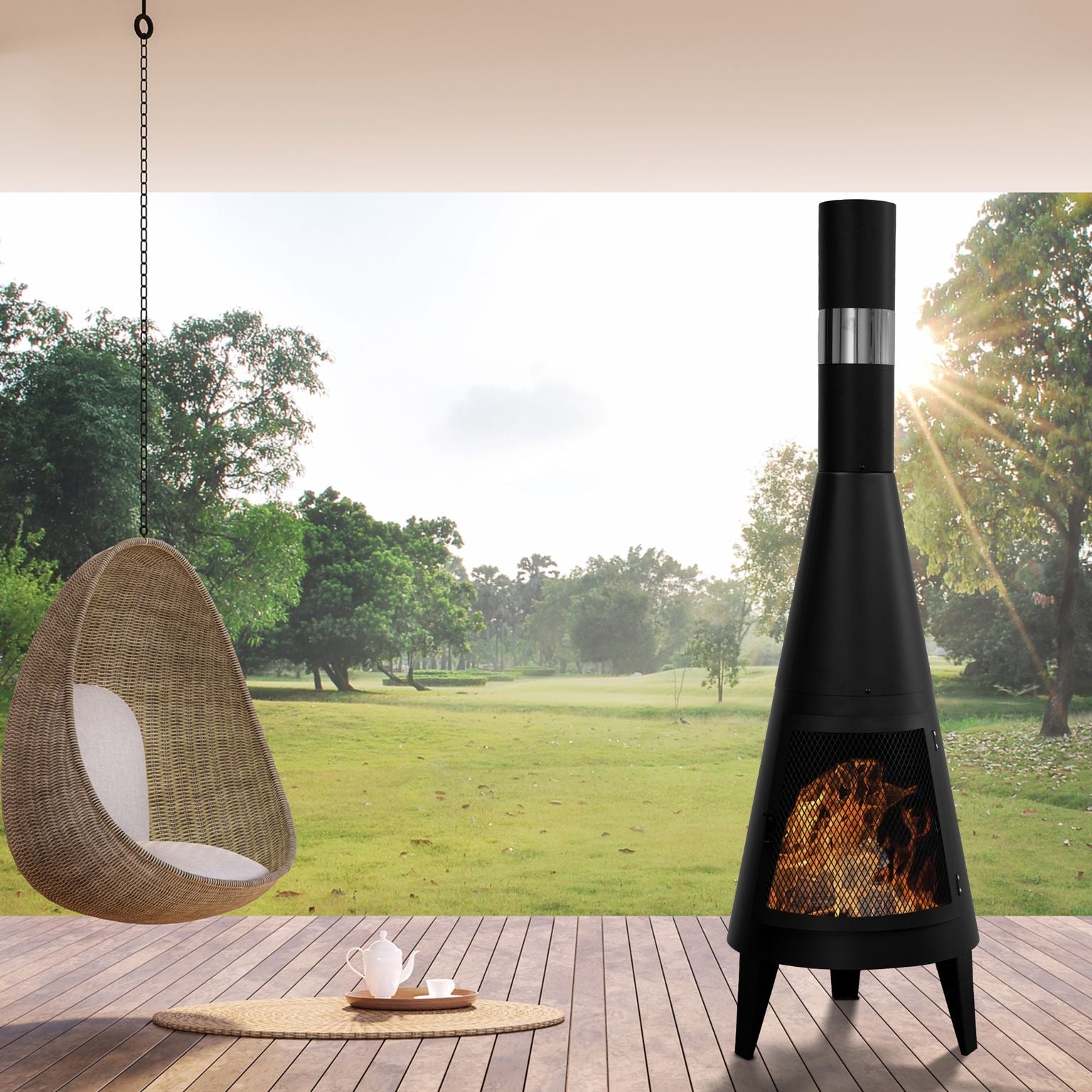 Outdoor Chiminea Fireplace Iron Fire Pit-lampdepot-Urbanheer