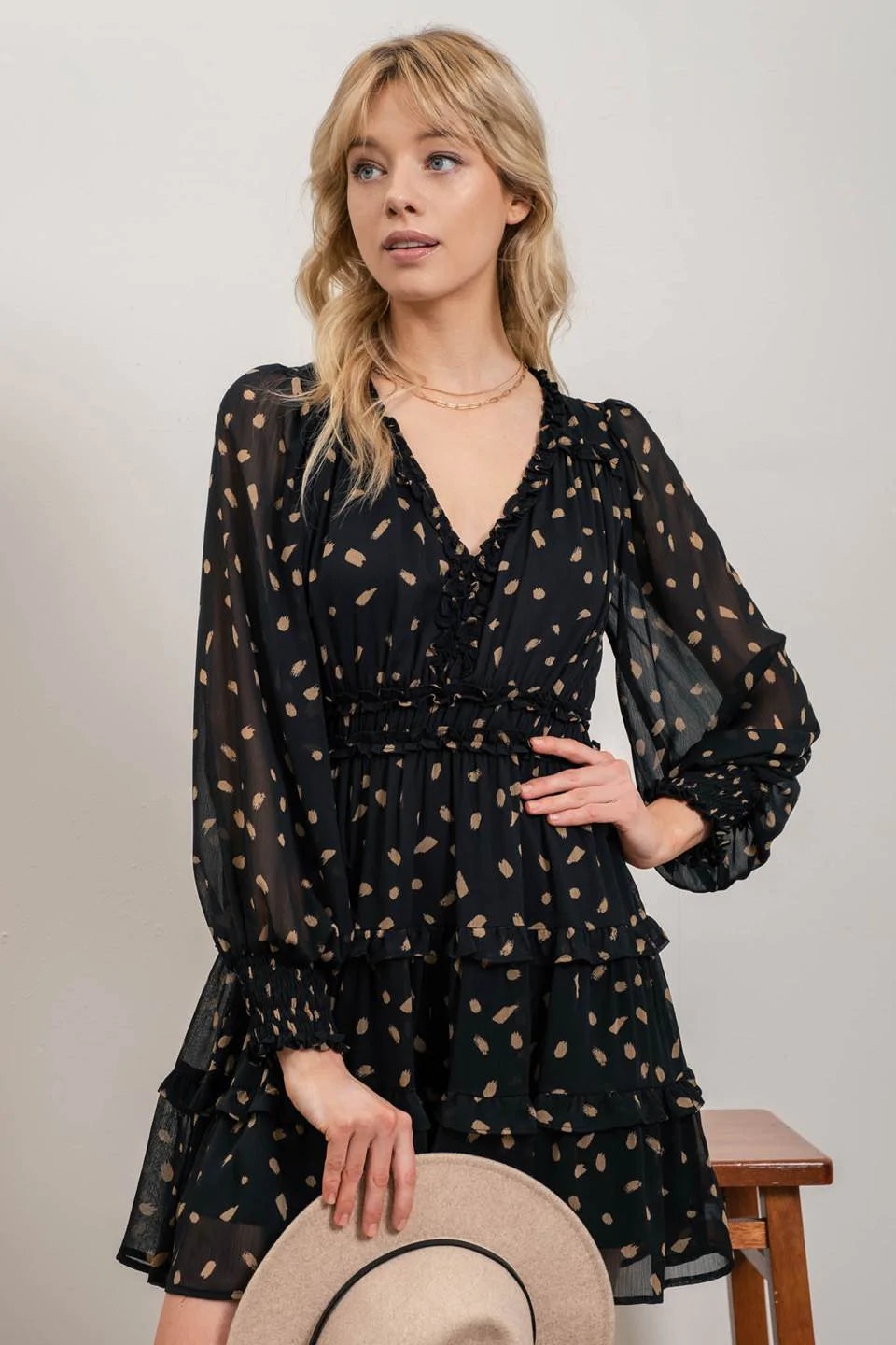 Brush Stroke Mini Dress-Blu Pepper-S-Urbanheer