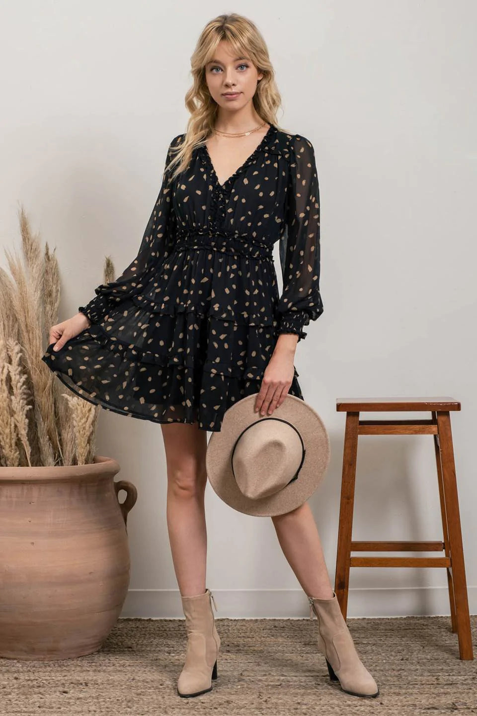 Brush Stroke Mini Dress-Blu Pepper-S-Urbanheer