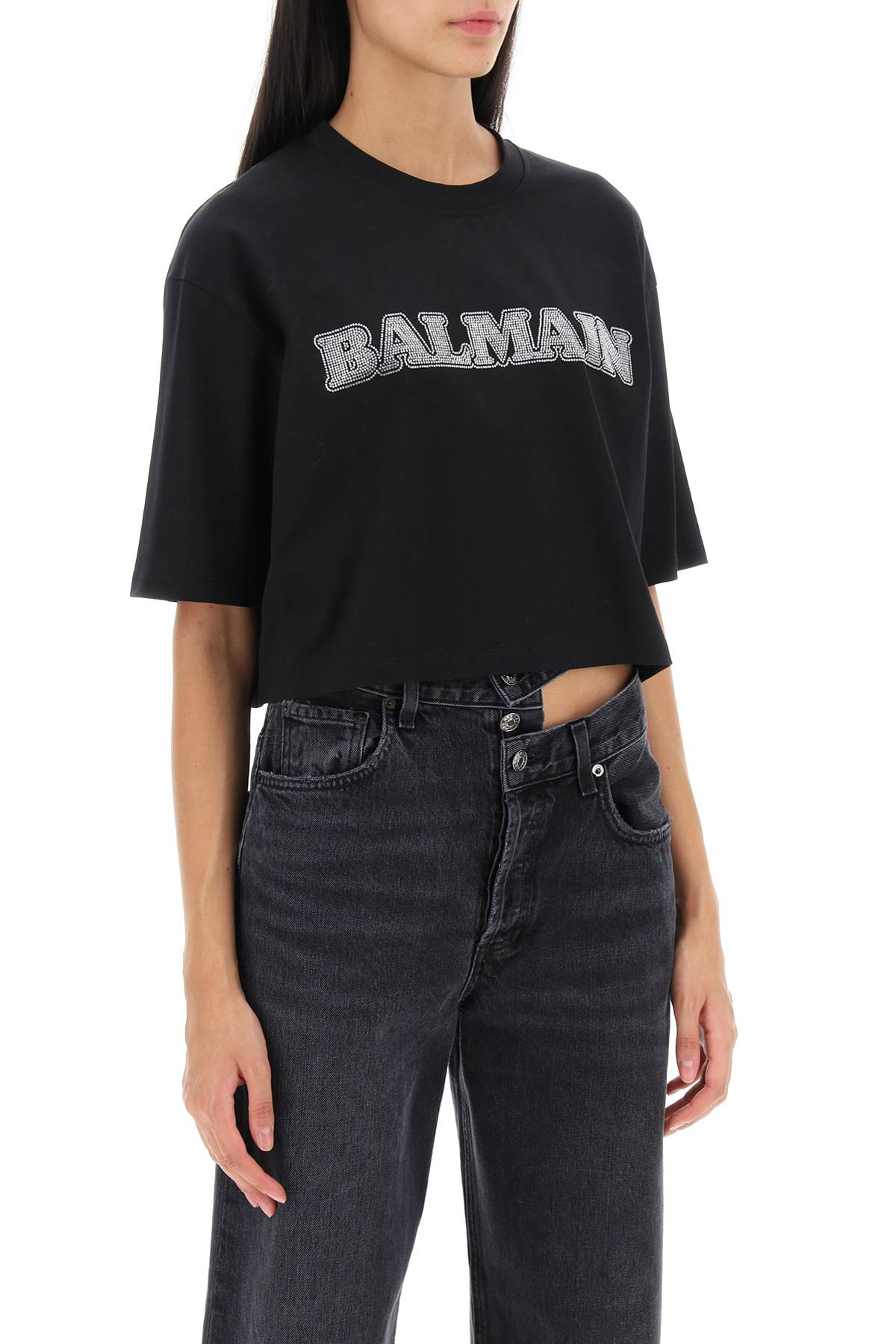 Balmain Rhinestone-Studded Logo T-Shirt-Balmain-M-Urbanheer