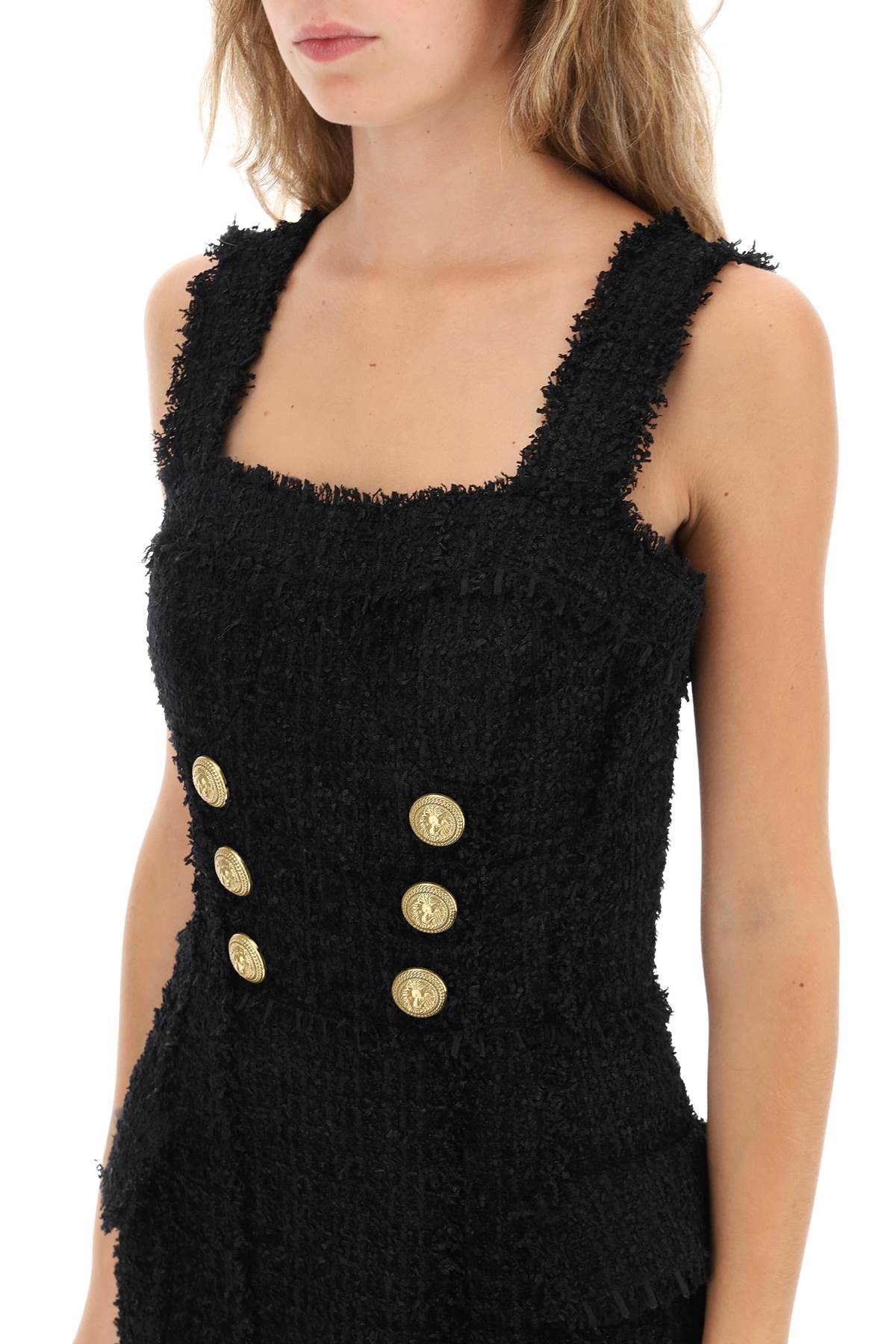 Balmain Tweed Mini Dress With Golden Buttons-Balmain-36-Urbanheer