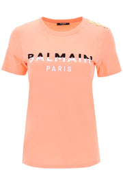 Balmain T-Shirt With Flocked Print And Gold-Tone Buttons-Balmain-M-Urbanheer