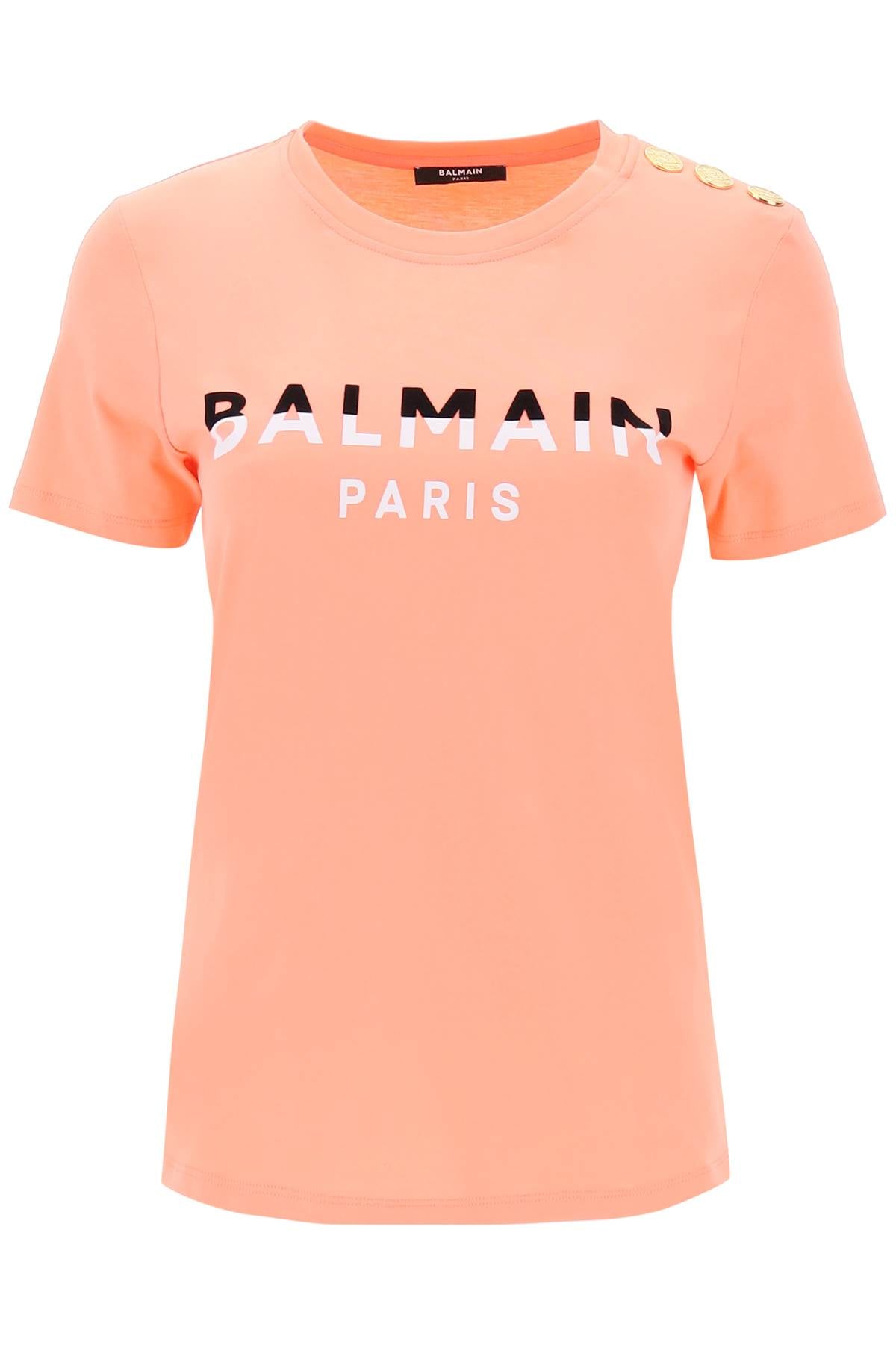Balmain T-Shirt With Flocked Print And Gold-Tone Buttons-Balmain-M-Urbanheer