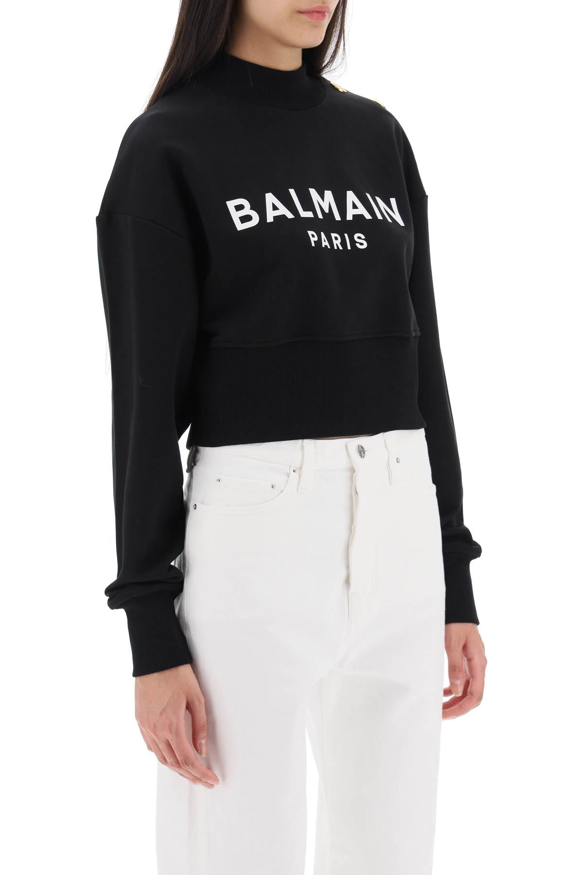 Balmain Cropped Sweatshirt With Logo Print And Buttons-Balmain-XL-Urbanheer