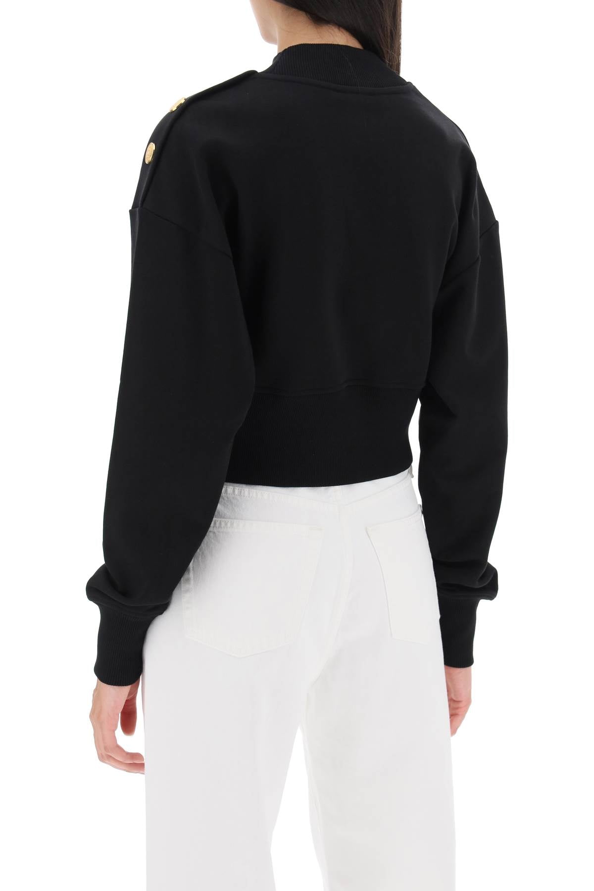 Balmain Cropped Sweatshirt With Logo Print And Buttons-Balmain-XL-Urbanheer
