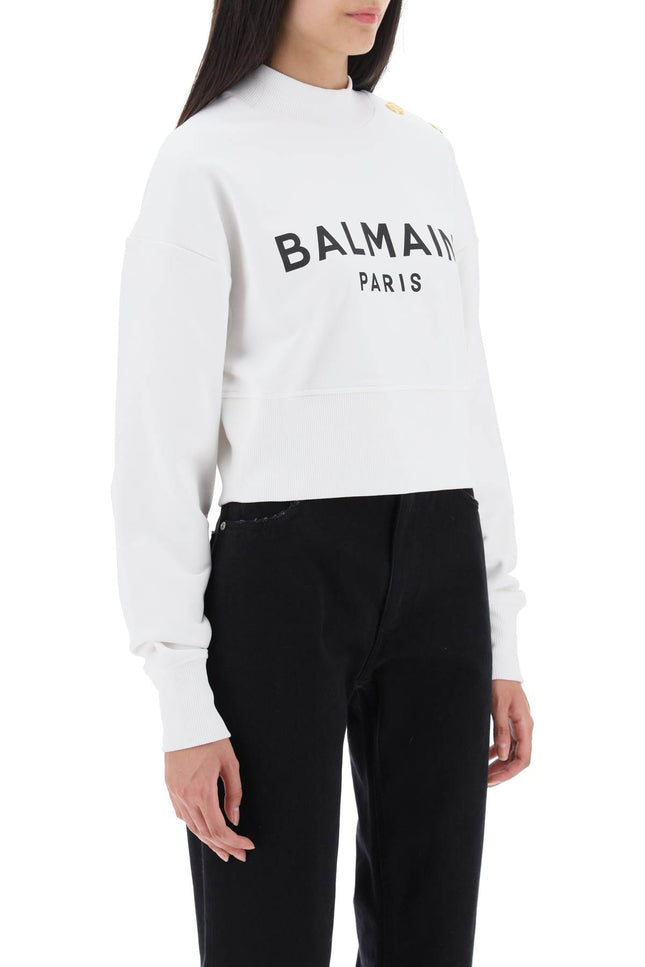Balmain Cropped Sweatshirt With Logo Print And Buttons-Balmain-XL-Urbanheer