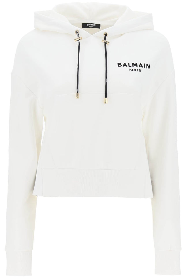 Balmain Cropped Sweatshirt With Flocked Logo Print-Balmain-Urbanheer