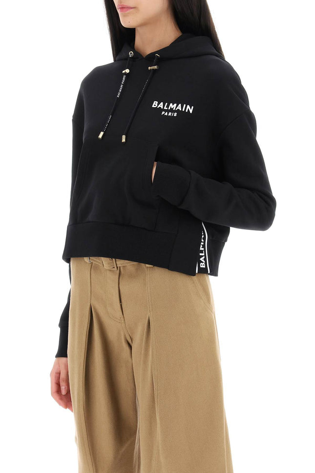 Balmain Cropped Sweatshirt With Flocked Logo Print-Balmain-Urbanheer
