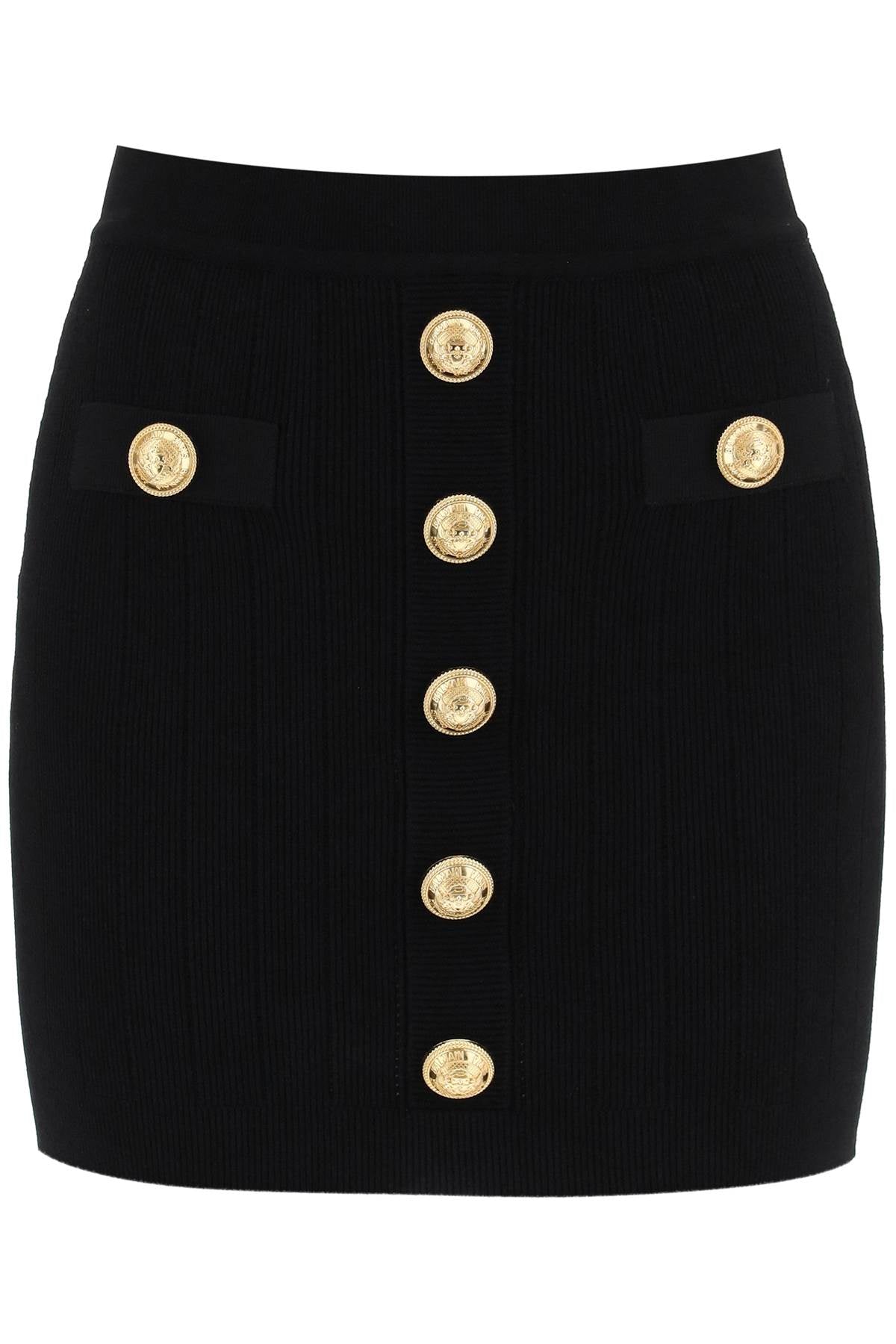 Balmain Knit Mini Skirt With Embossed Buttons-Balmain-40-Urbanheer