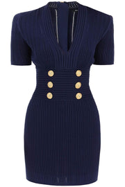 Balmain Knit Minidress With Embossed Buttons-Balmain-38-Urbanheer