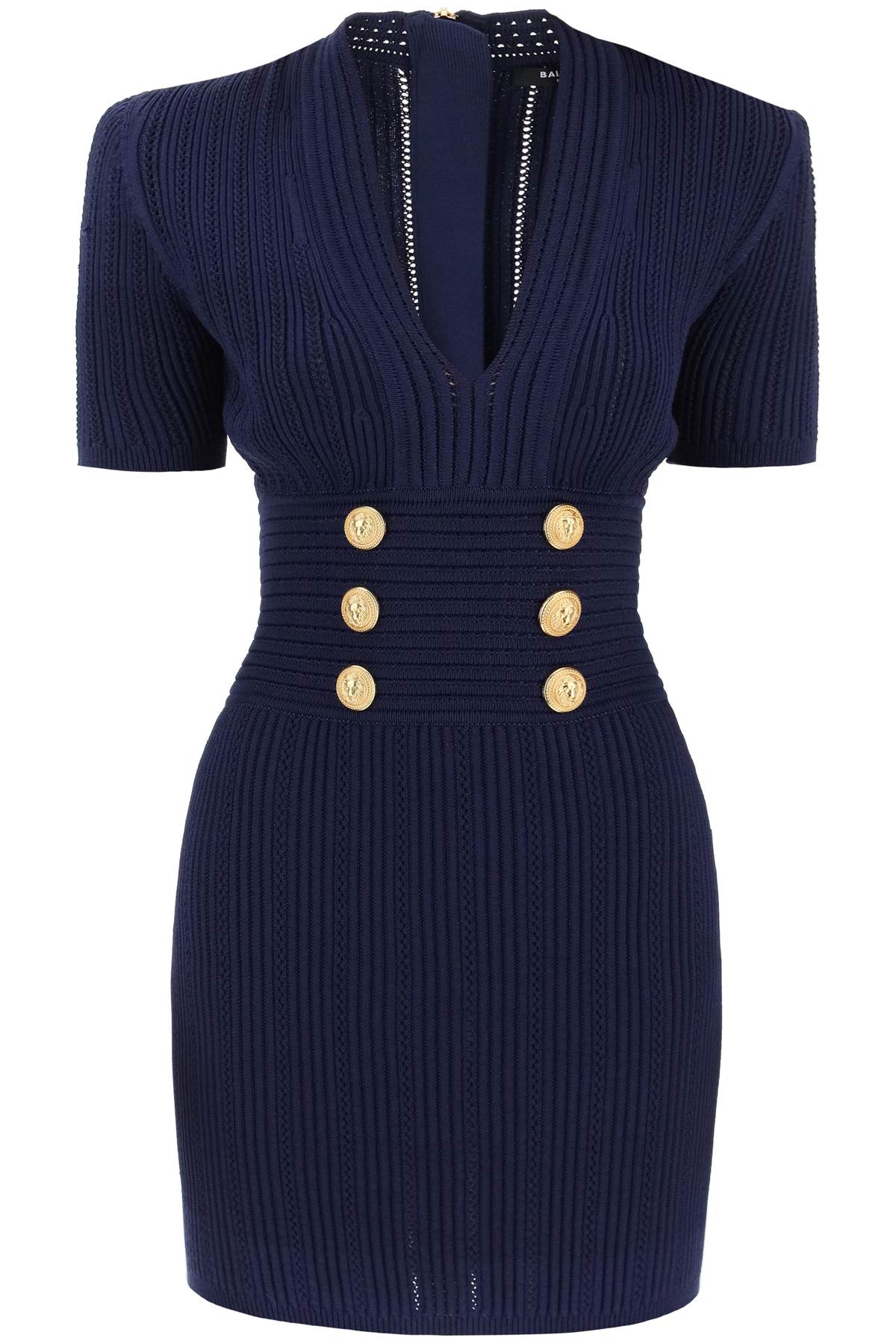 Balmain Knit Minidress With Embossed Buttons-Balmain-38-Urbanheer