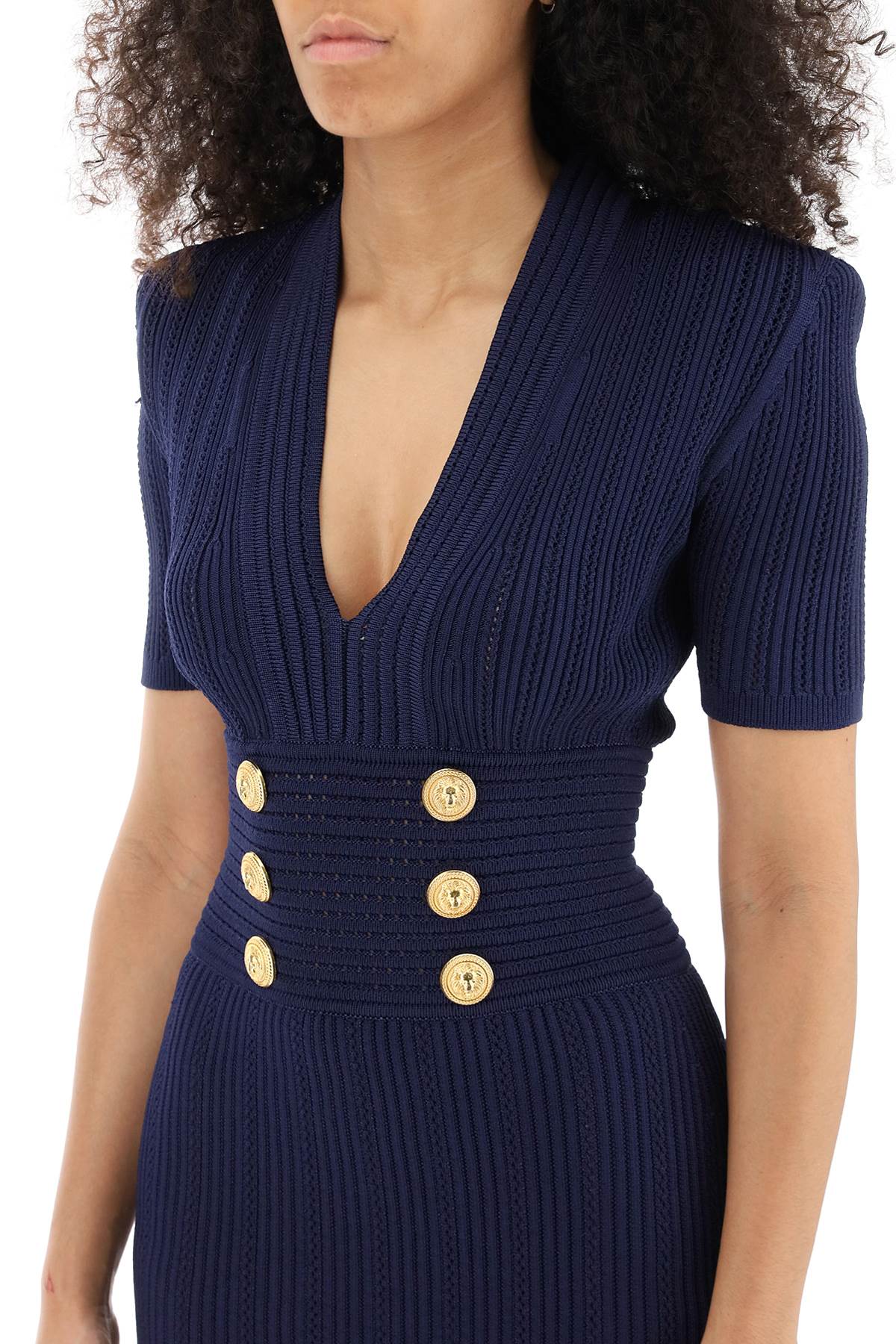 Balmain Knit Minidress With Embossed Buttons-Balmain-38-Urbanheer