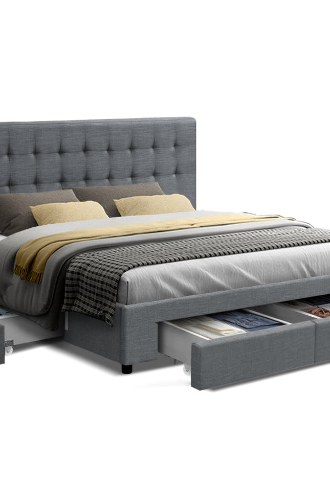 Artiss Avio Bed Frame Fabric Storage Drawers - Grey Queen-Artiss-Urbanheer