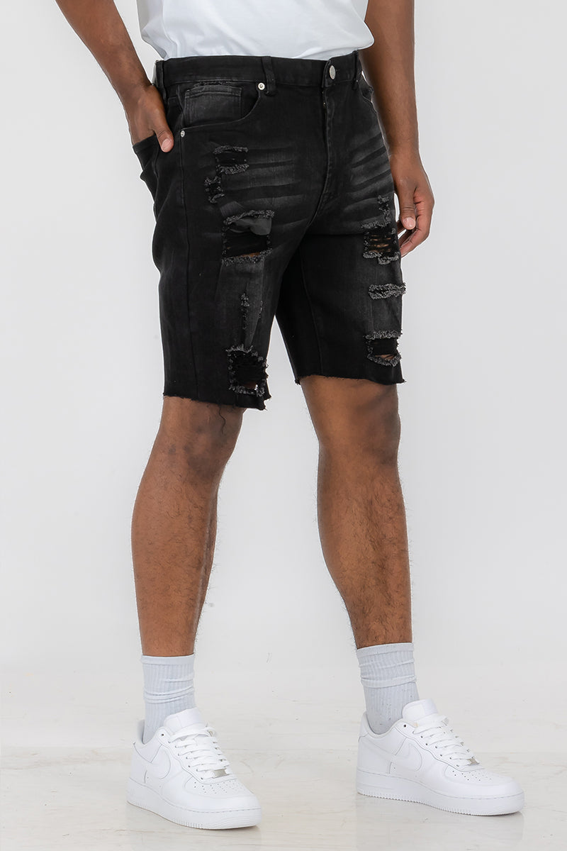 Washed Distressed Denim Shorts-WEIV -Los Angeles-Black-30-Urbanheer