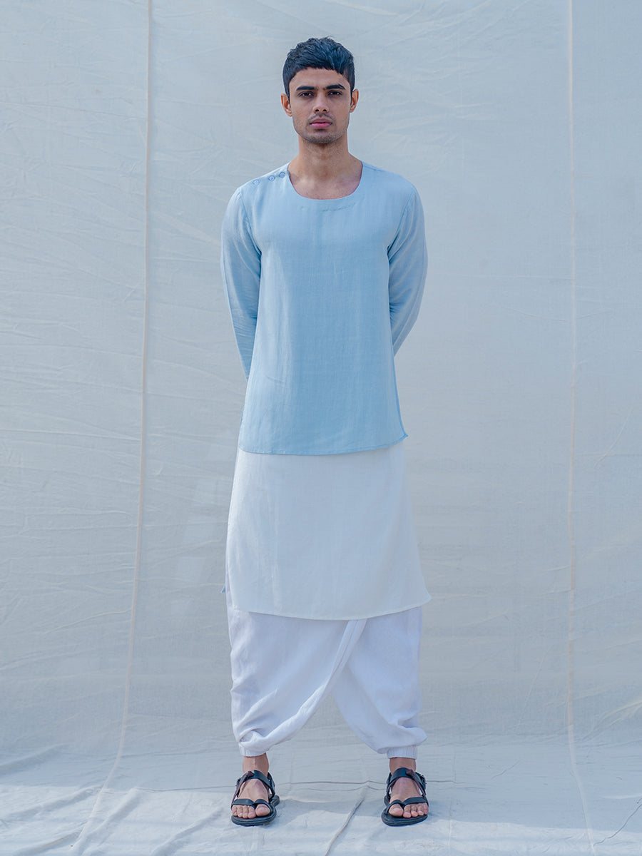 Cotton X Linen Blue Sky Kurta-Bohame-XS-Mint Blue and White-5' - 5'3"-Urbanheer