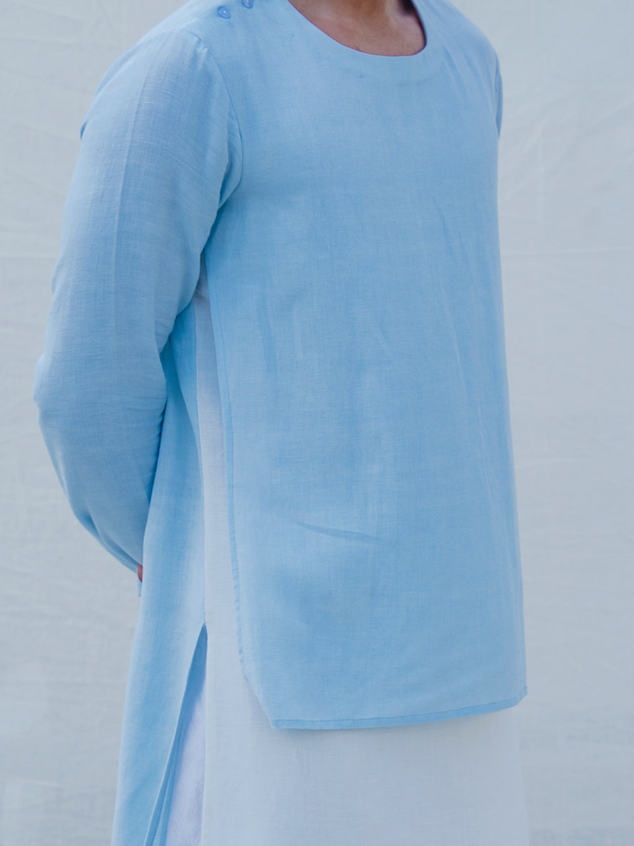 Cotton X Linen Blue Sky Kurta-Bohame-XS-Mint Blue and White-5' - 5'3"-Urbanheer