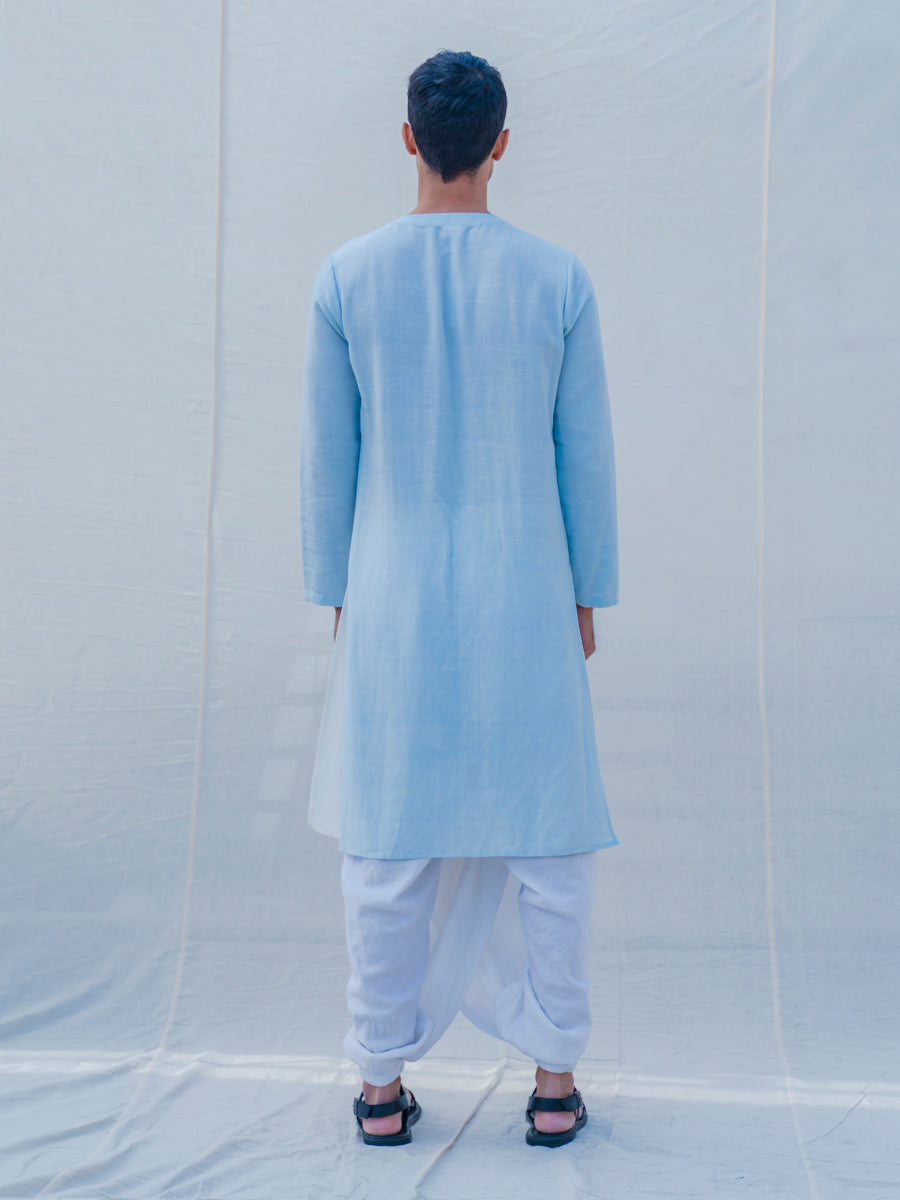 Cotton X Linen Blue Sky Kurta-Bohame-XS-Mint Blue and White-5' - 5'3"-Urbanheer